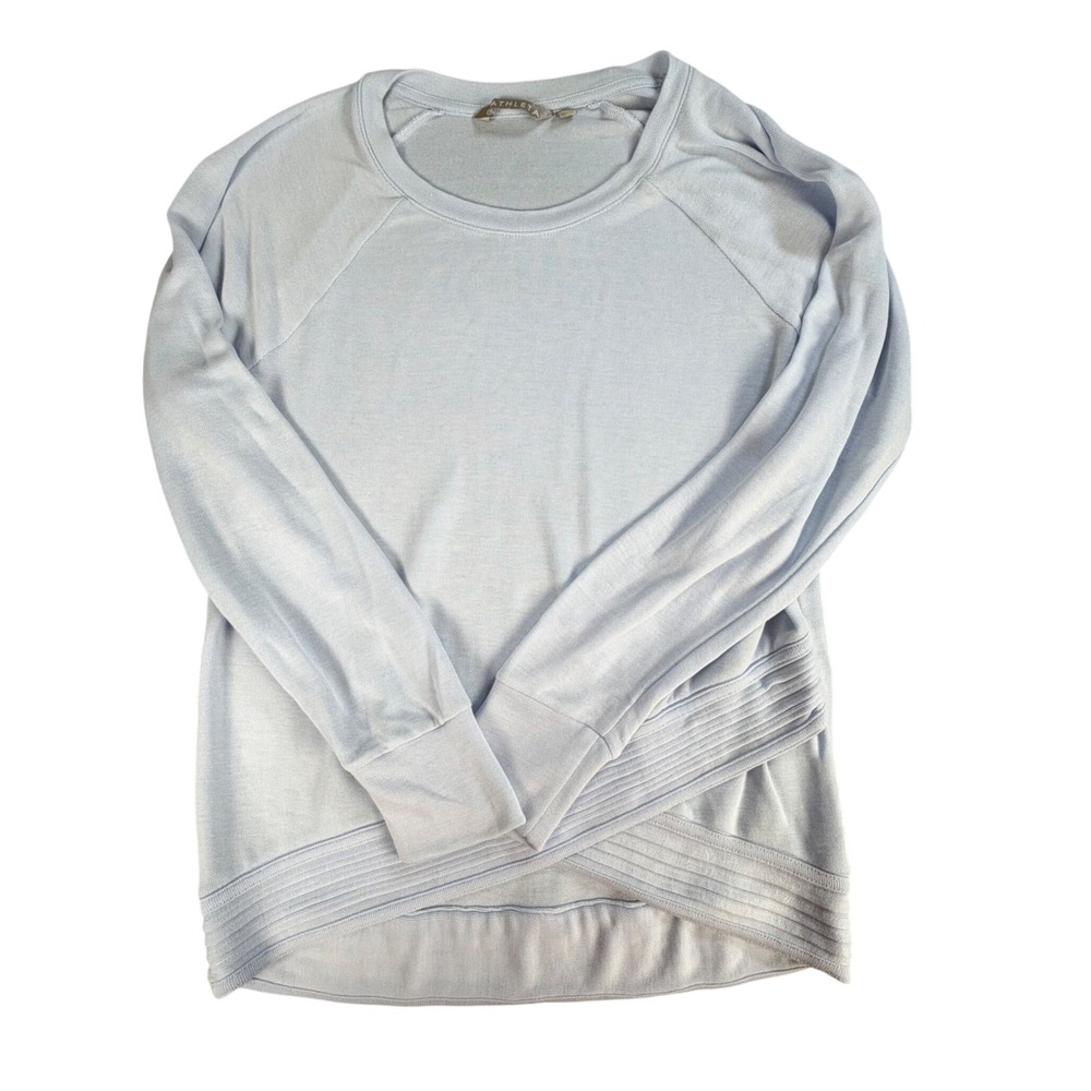 Athleta Serenity Criss Cross Shirt Sz M Light Blue Tulip Hem Modal Blend Active